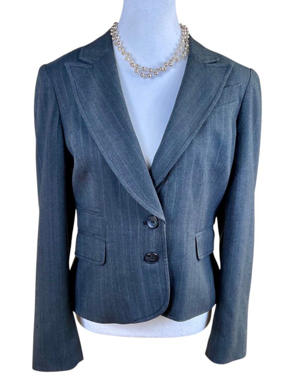 Nine West Blazer Pinstriped Gray Pink (6)